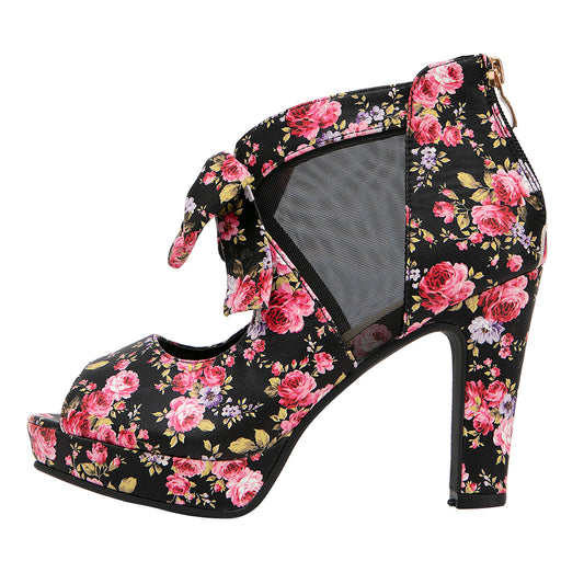 getmorebeauty Open Toe Women flower figure Platform High Heel Shoes Bows Strappy Sandals perfet for wedding/date/night/danceing