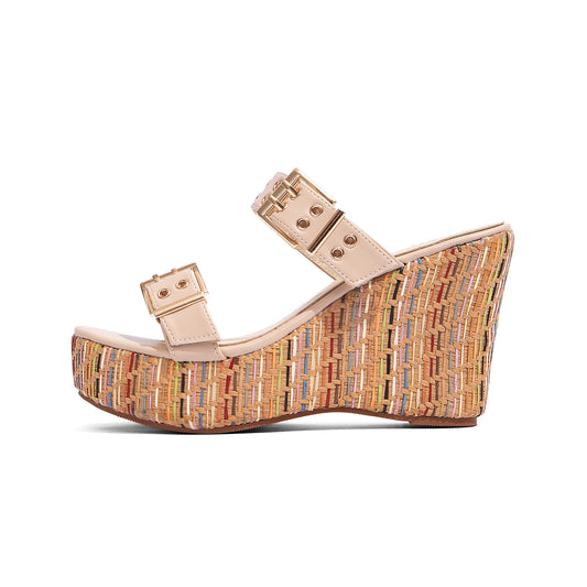 Women's Slides Wedge Sandals with Buckle Strap Slip On Peep Toe Platform Sandals High Heels Shoes